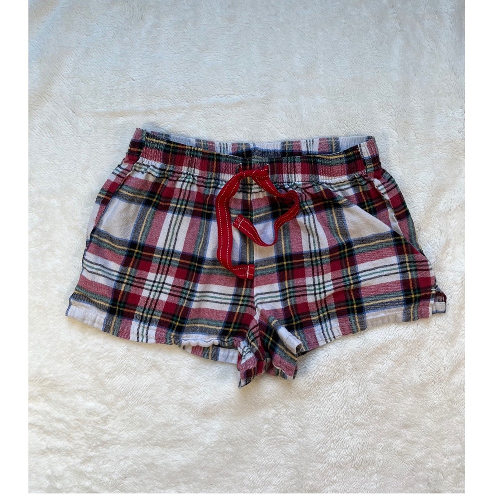 Old Navy Pajama Shorts Women Red Plaid Flannel Cotton Elastic Waist- Small